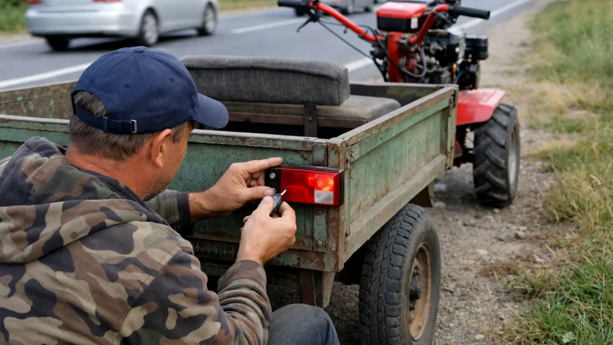 Poți circula legal cu un motocultor pe drumurile publice dacă îi pui lumini ca la bicicletă? Ce spune legea